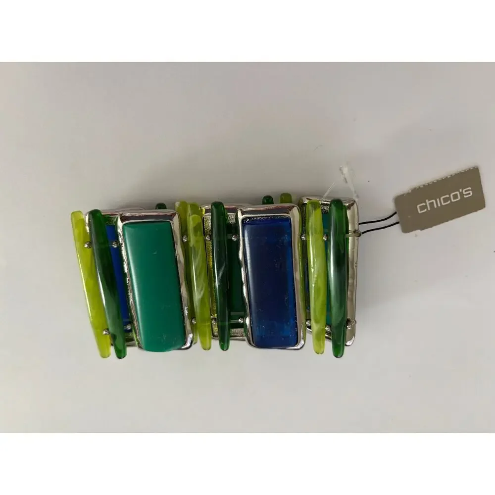 CHICO'S Chunky Stretchy Lucite Bracelet Green Blue New